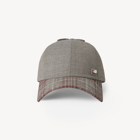 Cross-Detail Wool Check Tiled-Brim Cap
