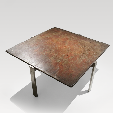 Chinese lacquer tea table with a solid stainless steel base